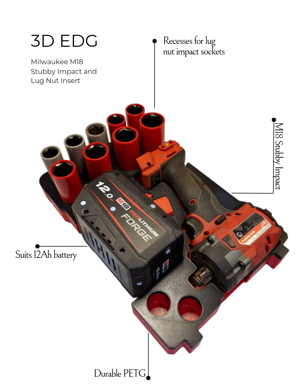 M18 Stubby Impact + 11 or 9 pce Lug nut socket Packout Insert Organizer