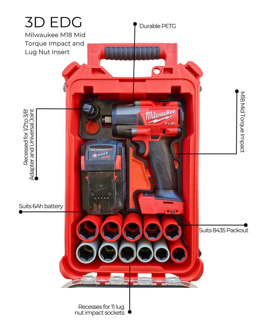 Milwaukee M18 FUEL Mid-Torque Impact + 11 or 9 pce Lug Nut Insert